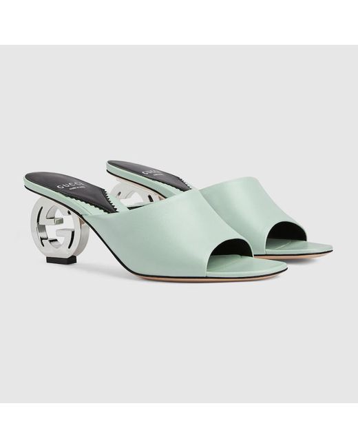 Sandalo Con Tacco Incrocio GG di Gucci in Metallic