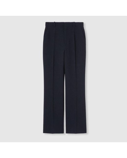 Gucci Blue Light Wool Crêpe Pant With Embroidery
