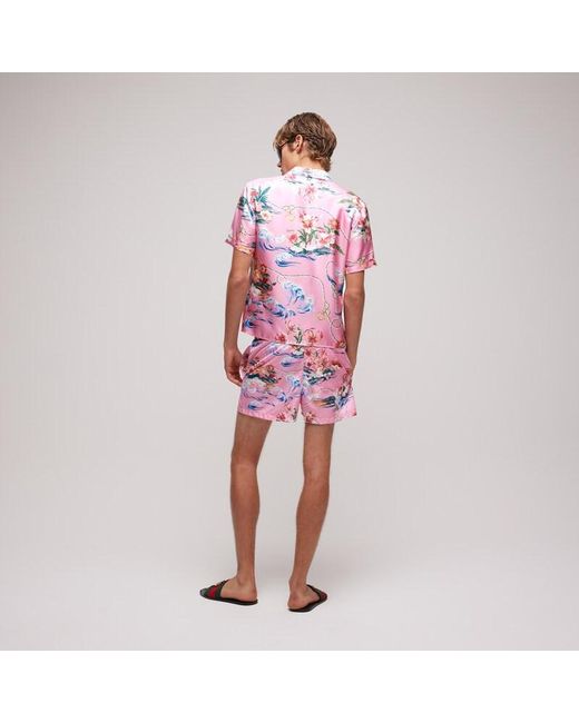 Gucci Pink Printed Polyester Poplin Swim Shorts for men