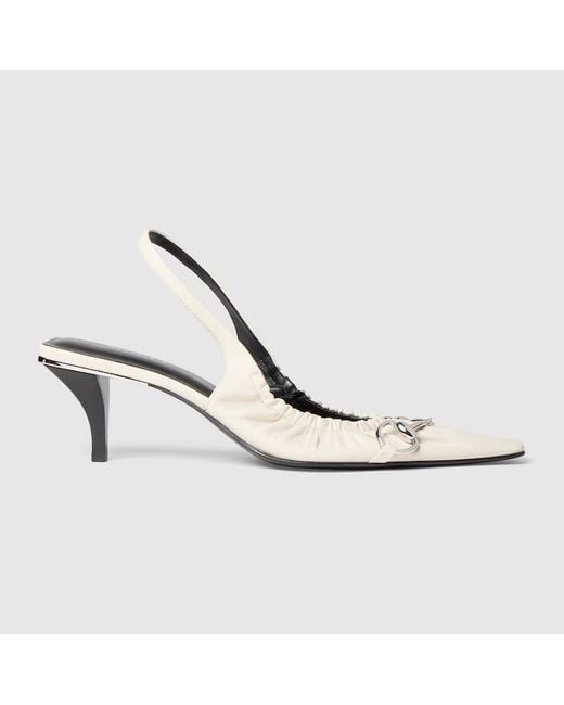Gucci White Vittoria Slingback Pump With Elastic, Leather