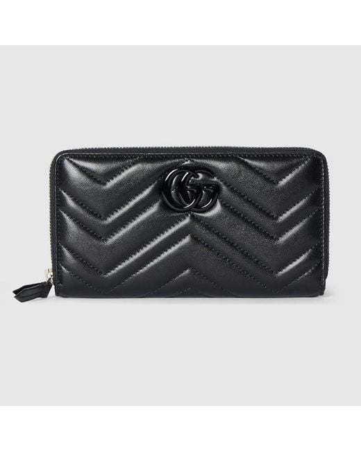 Gucci Black Gg Marmont Zip Around Wallet