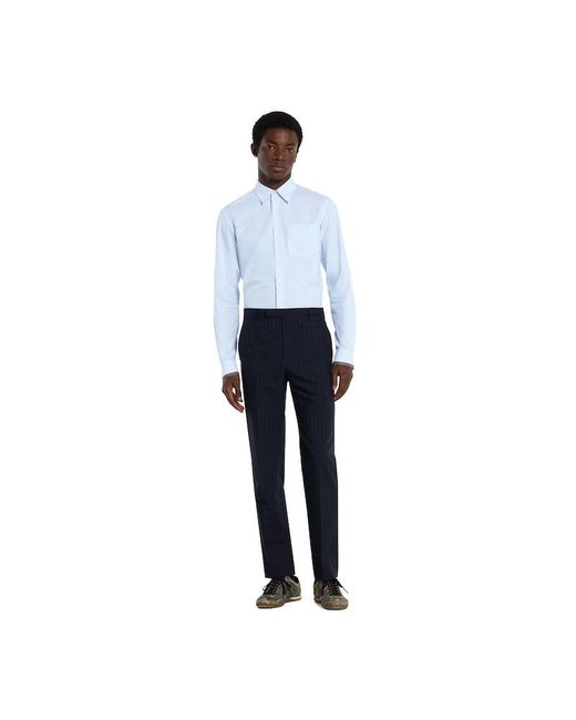 Gucci Blue Striped Cotton Shirt With Web, Size 15 for men