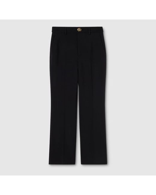 Gucci Black Crêpe Wool Pants With Double G Button