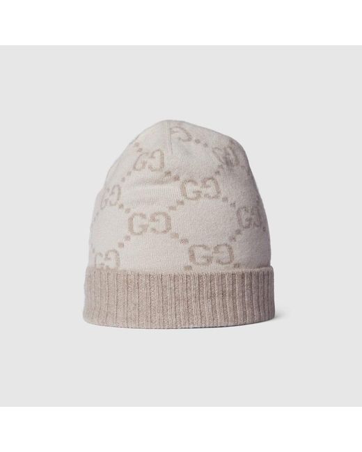 Gucci Natural Gg Cashmere Jacquard Hat