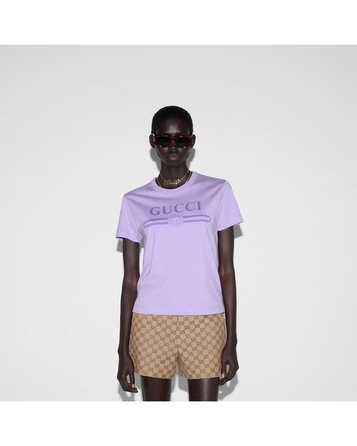 Gucci プリント ジャージー Tシャツ, パープル, ウェア Purple