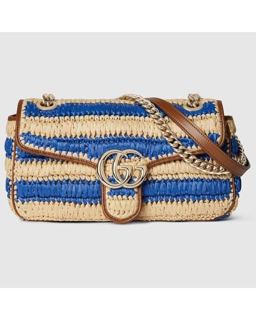 Gucci Blue Gg Marmont Woven Medium Shoulder Bag