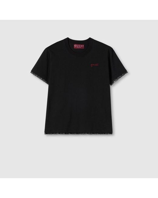 Gucci Black Cotton T-Shirt With Embroidery