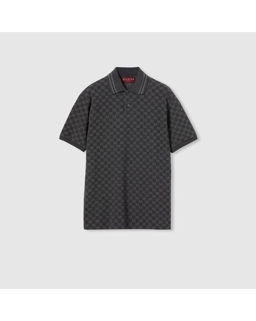 Gucci Black Gg Cotton Piquet Jacquard Polo Shirt for men