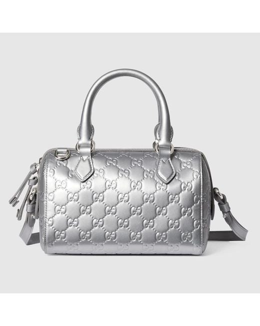 Gucci Gray Gg Emblem Small Boston Bag