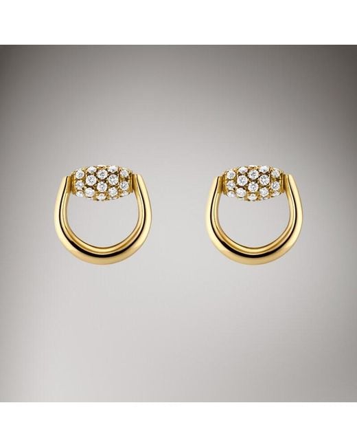Gucci Metallic Horsebit Diamond 18K Stud Earrings