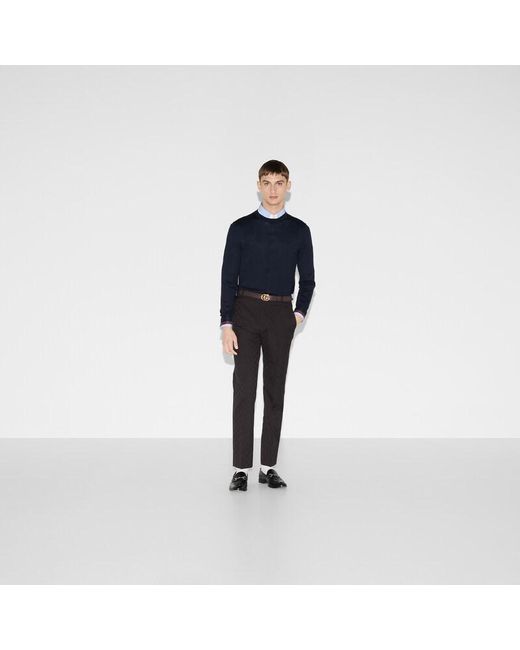 Gucci Blue Wool Knit Jumper With Web for men