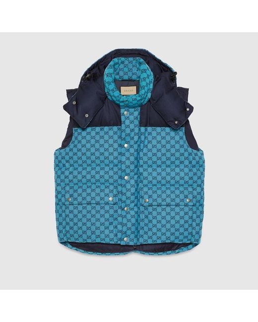Gucci GG Canvas Down Vest in Blue for Men | Lyst