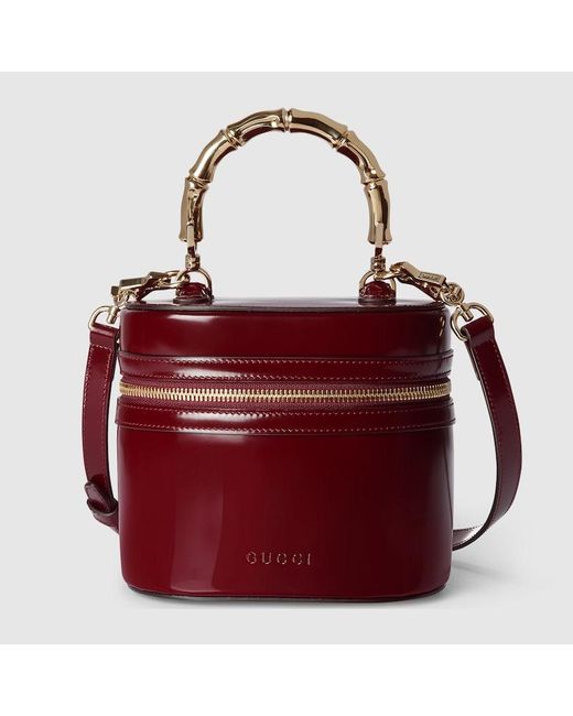 Gucci Red Mini Vanity Bag With Bamboo Handle