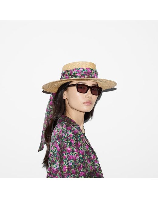 Gucci Natural Straw Wide Brim Hat With Ribbon