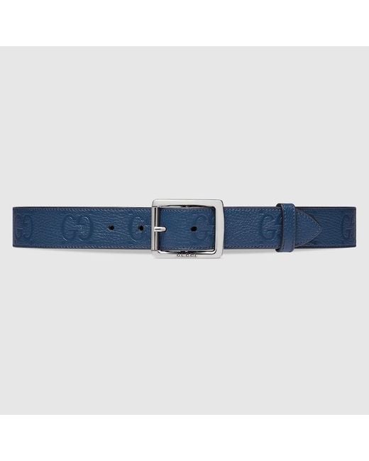 Cintura In Pelle Effetto Gomma Con Motivo GG di Gucci in Blue da Uomo