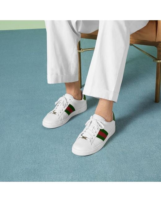 Sneaker Ace Con Dettaglio Web di Gucci in White da Uomo