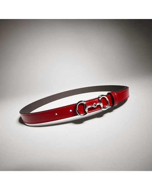 Gucci Red Thin Belt With Horsebit Buckle, Size 100