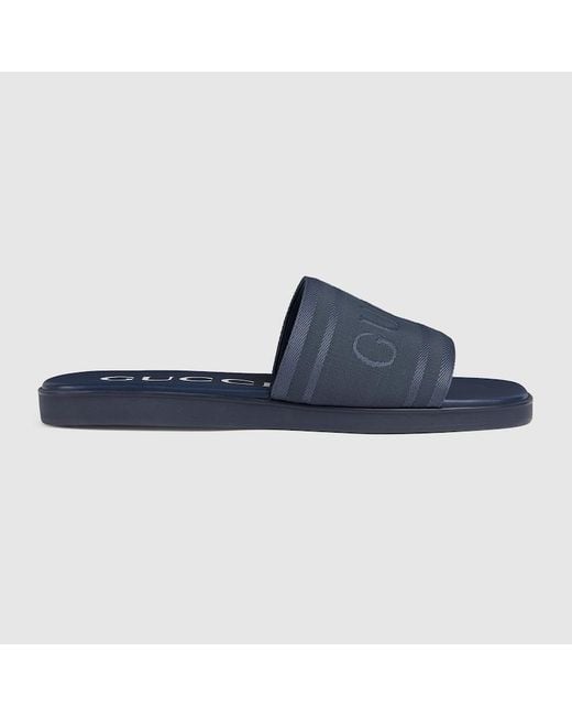 Gucci Blue Slide Sandal With Tonal Logo for men