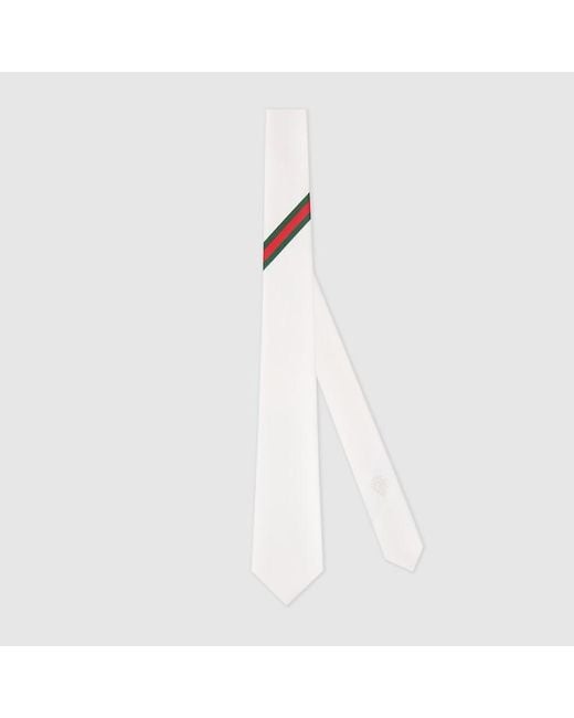Gucci White Web Silk Jacquard Tie for men
