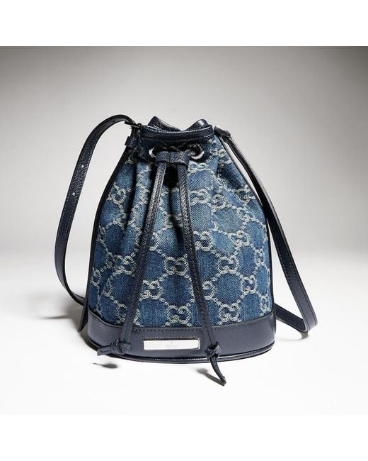 Mini Borsa A Secchiello Con Placca di Gucci in Blue