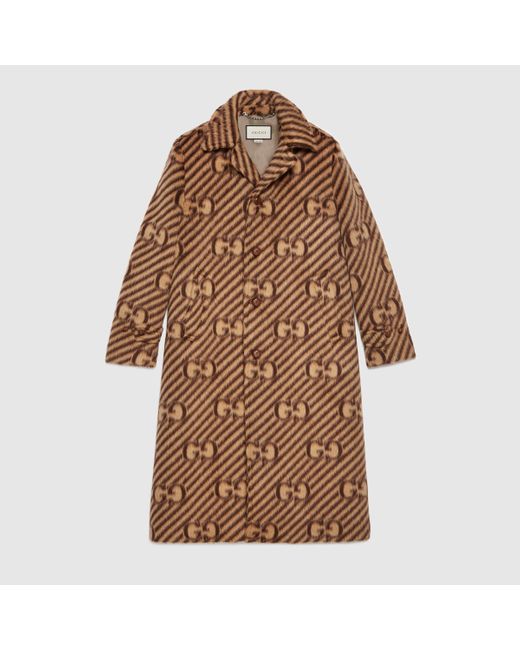 Gucci Mantel aus Wolle mit GG Streifen und Etikett in Brown für Herren