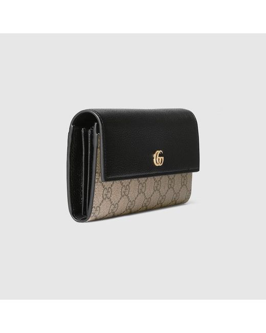 Gucci ダブルG バイカラー コンチネンタルウォレット, ブラック, レザー Black