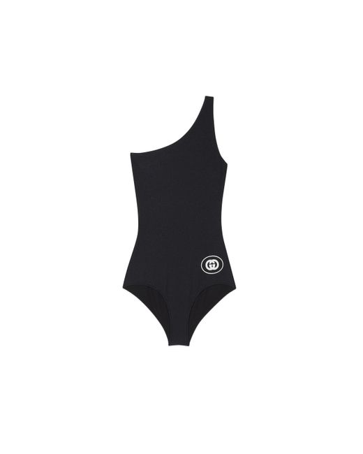 Gucci Black One-shoulder Sparkling Jersey Swimsuit