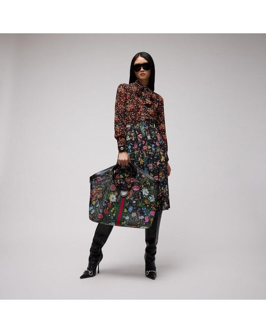 Gucci Green Giglio Flora Large Tote Bag, Fabric