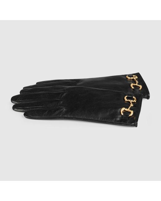 Gucci Black Leather Gloves With Horsebit