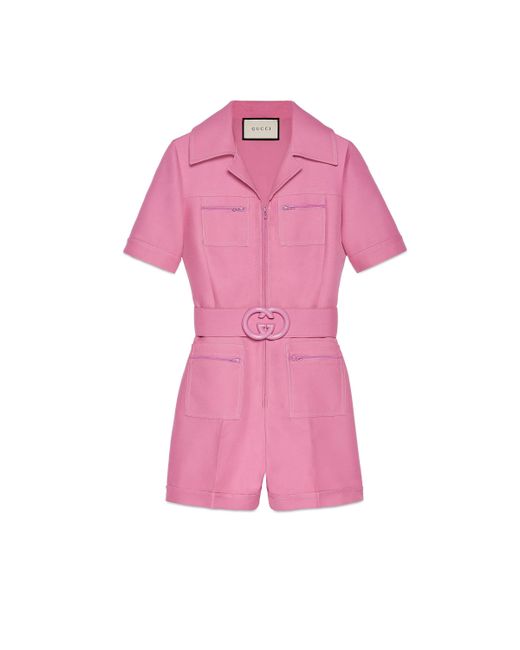 Combinaison courte ceinturée en laine et soie Gucci en coloris Pink