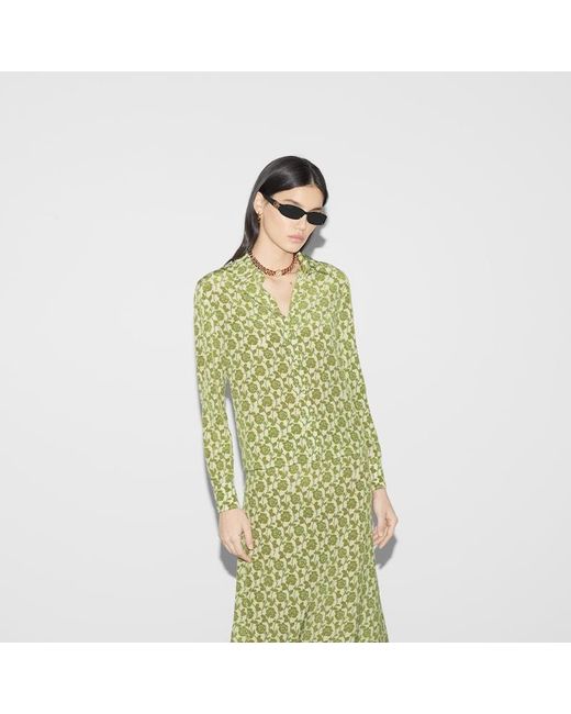 Gucci Green Floral Print Silk Crêpe De Chine Shirt