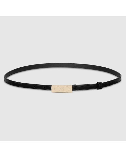 Gucci Black Thin Belt With Plaque Buckle, Size 75, Leather