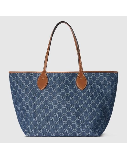 Gucci 〔グッチ トーティッシマ〕ミディアム トートバッグ, ブルー, ファブリック Blue