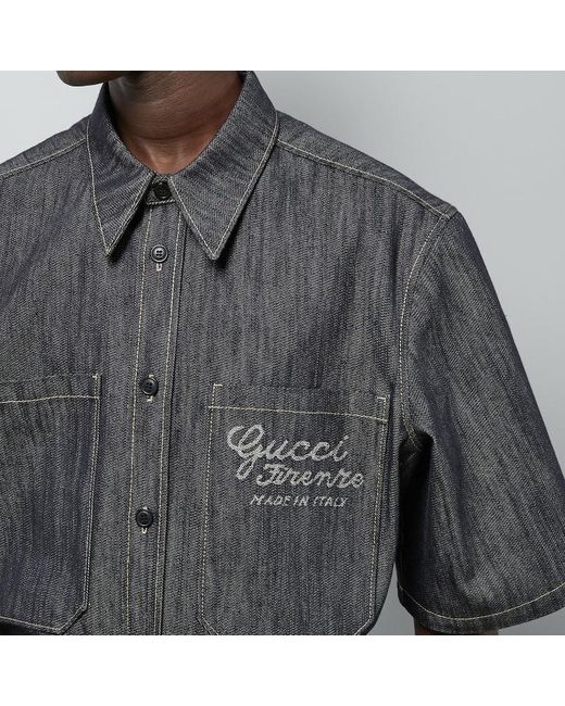 Camisa de Denim con Detalle de Jacquard Gucci de hombre de color Gray