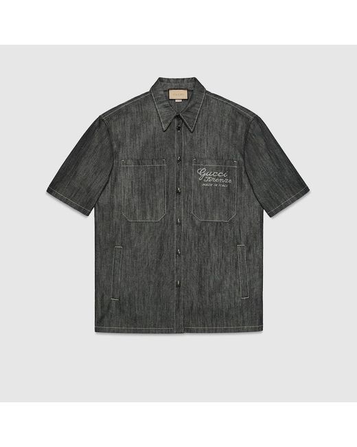 Gucci Gray Denim Shirt With Jacquard Detail for men