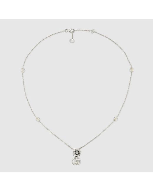 Gucci Metallic Gg Marmont Mother Of Pearl Necklace