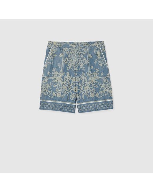 Short En Denim Jacquard Gg, Taille Gucci pour homme en coloris Blue