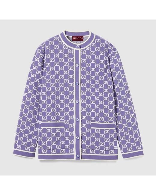 Gucci Purple Gg Fine Cotton Jacquard Cardigan