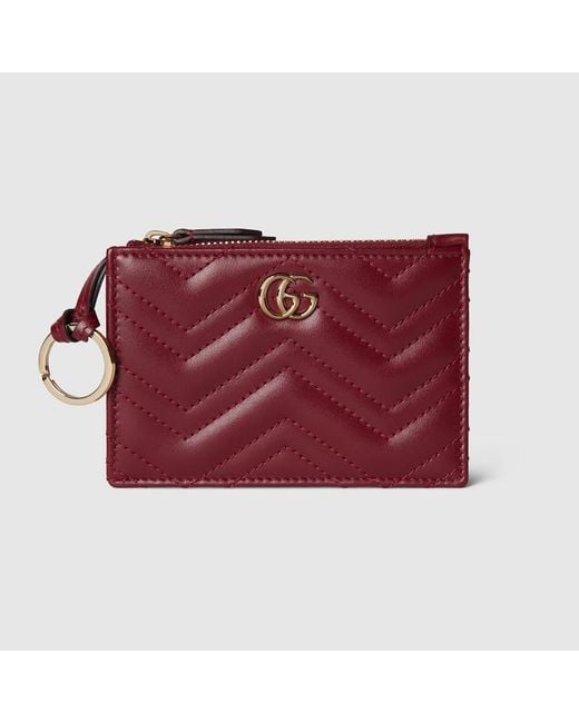 Gucci Red Gg Marmont Zip Key Pouch