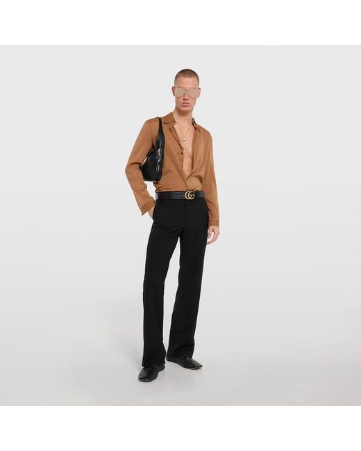 Gucci Brown Silk Stretch Chiffon Shirt, Size 15 for men