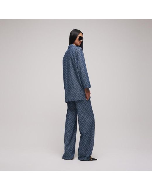 Gucci Blue Gg Cotton Denim Jacquard Pants, Size 40 It, Ready-To-Wear