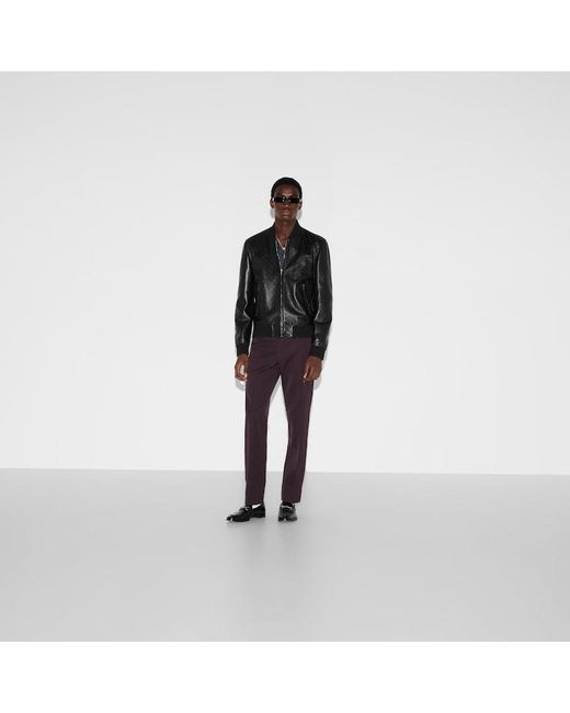 Gucci Black Embossed Gg Leather Bomber Jacket for men