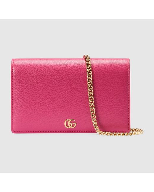 Gucci Pink GG Marmont Brieftasche Mit Kettenriemen