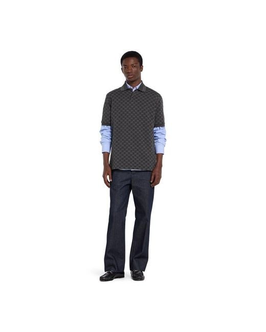 Gucci Black Gg Cotton Piquet Jacquard Polo Shirt for men