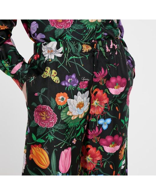 Gucci Green Printed Silk Twill Pants