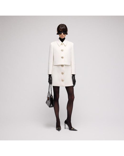 Gucci White Crêpe Wool Jacket With Double G Button