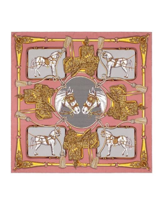 Gucci Pink Horses And Tassels Print Scarf