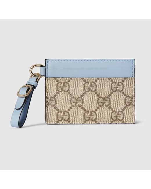 Gucci Blue Gg Emblem Card Case With Strap