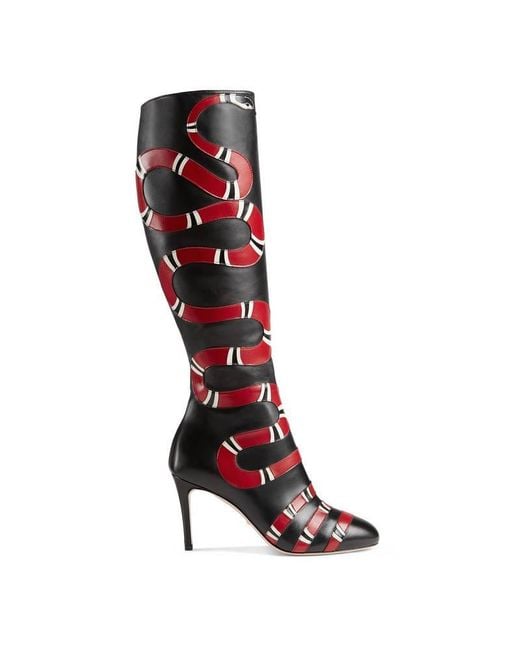 Gucci Black Leather Snake Knee Boot