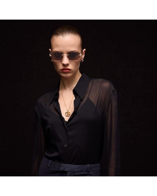 Gucci Brown Rectangular-Frame Sunglasses